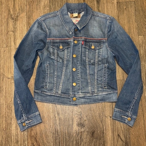 Levi’s Trucker Jacket with Aztec embroidered design Denim Jacket Sz medium - Picture 5 of 8